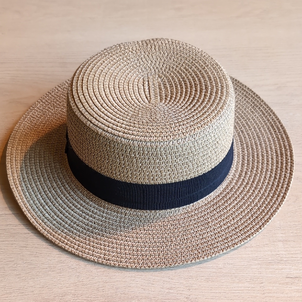 Stylish Tan Straw Hat with Black Band